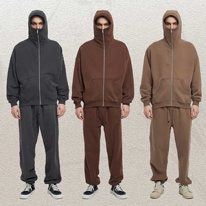 Sweat à capuche zippé en coton 500 g/m² imprimé bouffant personnalisé Streetwear veste vierge lourde ensemble sweat à capuche zippé surdimensionné style masqué - Product Image 4