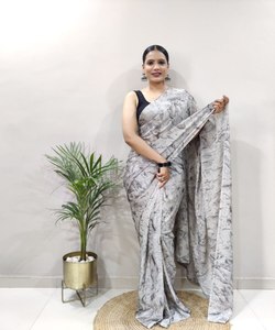 Sari soie Georgette soie prêt à porter indien fête mariage porter des vêtements pour femmes traditionnel broderie travail Banarasi Khadi - Product Image 3