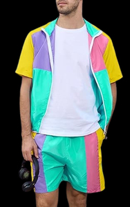 Conjunto corto cortavientos de manga larga personalizado para hombre, nailon con bloqueo de Color para deportes al aire libre, correr, talla grande, cierre de cremallera, Verano - Product Image 5