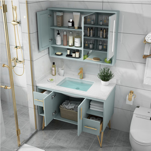 American Style Design Bathroom Vertical Cabinet with Solid Wood <b>Doors</b> Sintered Stone Basin Loading Vanity Set - Product Image 3