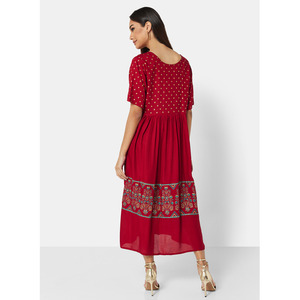VESTIDO CORTO DE VISCOSA SUAVE CON BOTONES ESTILADOS EN LA PARTE DELANTERA ESTAMPADO CASUAL KAFTAN ÁRABE JALABIYA - Product Image 4