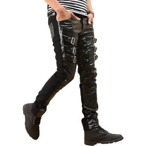 กางเกงหนังแฟชั่นสำหรับผู้ชายทรงสลิมฟิตกางเกงหนังแท้ใส่สบาย - Product Image 3