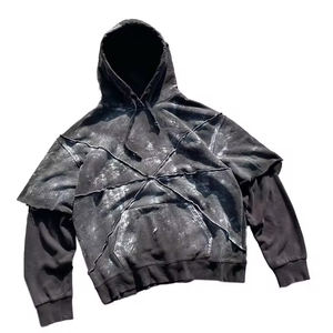 Vintage Sun Faded Acid Wash <b>Hoodie</b> OEM Custom | French Terry <b>Fleece</b> Distressed Oversized 3D Heavyweight | Winter <b>Men</b> Streetwear - Product Image 1