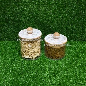 Fresh Arrival Newest Customized Mother Of Pearl Transparent Tabletop Container Handmade Resin Jar <b>Table</b> Decoration And Storage - Product Image 1