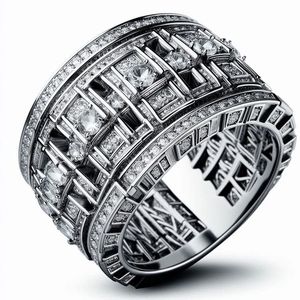 Bague unisexe tendance en argent 925 plaqué, sertie de moissanite blanche certifiée IGI, taille brillant, bijou de luxe très tendance - Product Image 1