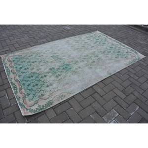 พรมตุรกีโบราณขนาด4.7x8ฟุตพรมขนแกะสีชมพูสีเขียวลายแอบสแตรกต์สำหรับวัยรุ่นพรมปูพื้นห้องยางพาราด้านหลังทรงสี่เหลี่ยมผืนผ้า - Product Image 2