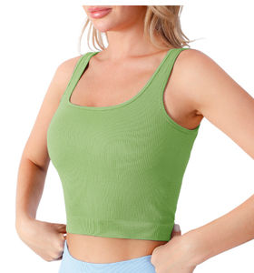 Débardeurs pour femmes côtelés sans couture entraînement chemises d'exercice Yoga hauts courts Sport soutien-gorge qualité supérieure débardeur vêtements de mode femmes - Product Image 4