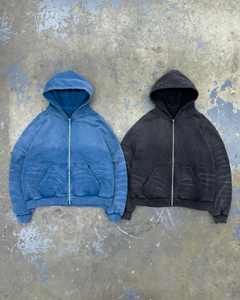 Sudadera con Capucha y Cremallera Personalizada para Hombre, Unisex, Venta al por Mayor, Estilo Holgado, Hombros Caídos, Invierno, Felpa Gruesa, Tinte Liso - Product Image 5