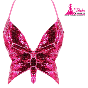 Bikini Premium hecho a mano con cuentas 1 pieza Pink Mirror Work HECHO DE Spandex/Nylon - Product Image 1