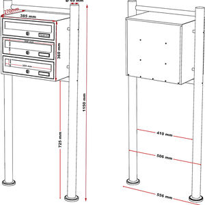 JH-Mech 견고하고 내구성 있는 3칸 우편함 시스템 무연탄색 556 X 270 X 1200 mm 독립형 우편함 3칸 - Product Image 2
