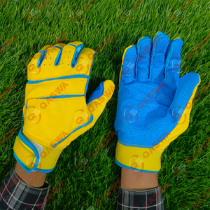 Gants de baseball de softball en cuir combinés jaune et bleu de conception unique pour la frappe disponibles à bas prix - Product Image 6