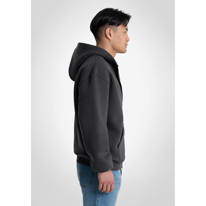 Sweat-shirt à capuche gris foncé pour homme, fermeture éclair intégrale, logo personnalisé, coupe oversize, style Trackstar, avec poche kangourou, OEM, marque privée - Product Image 4