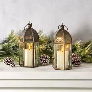 Modern Luxury Metal <b>Gold</b> Moroccan Candle <b>Lantern</b> with Glass Home and Wedding Decorative <b>Lanterns</b> - Product Image 1