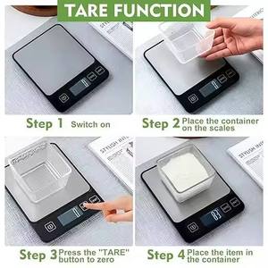 Báscula Digital de Cocina para Uso Doméstico de 10 kg con Pantalla LED, Acero Inoxidable y Funcionamiento con Batería, Resolución de 1 g - Product Image 3