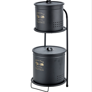 Conteneur de rangement alimentaire en métal laqué à 2 niveaux, écologique et peu encombrant, pour la cuisine, pommes de terre, oignons, ail - Product Image 1