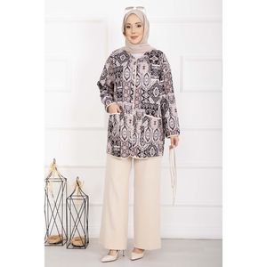Conjuntos de Traje Beige para Mujer con Chaqueta con Adornos de Estampado Étnico - Product Image 3