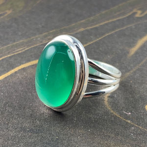 Big Green Onyx Gemstone <b>925</b> <b>Silver</b> <b>Ring</b> Oval Smooth Stone Fashion Jewelry for Unisex Wear - Product Image 1