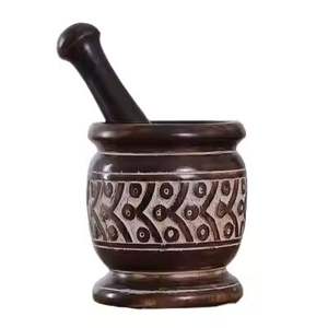 Mortero y Maja de madera natural 100%, diseño tallado y tamaño personalizado, mortero y Maja de forma redonda para uso diario - Product Image 6