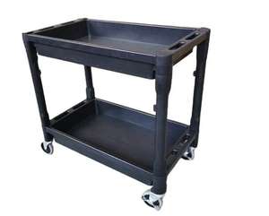 Chariot utilitaire industriel robuste à quatre roues, structure à deux étagères, poignée ergonomique, capacité de 500 livres, chariot de service - Product Image 2