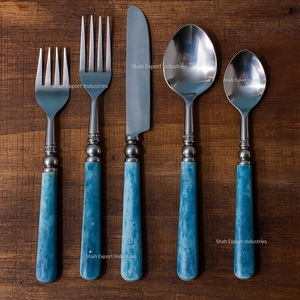 Juego de cubiertos de metal de diseño elegante, mango de hueso azul marino, chapado en plata para hoteles y restaurantes, juegos de cubiertos de vajilla - Product Image 3