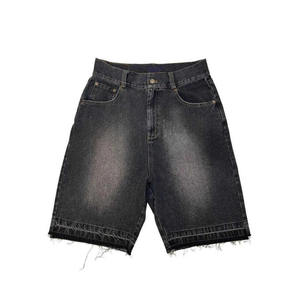 OEM Customized Mid <b>Waist</b> Knitted Distressed Denim <b>Shorts</b> for Men and Women Streetwear Style with Button Straight for Summer - Product Image 5