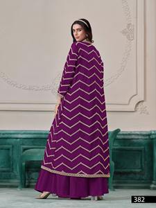 Diseñador Heavy Beautiful Festival Wear Última colección Chinon con blusa superior bordada y Palazo - Product Image 5