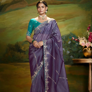 Vêtements de créateur pour femmes Saree en soie de haute qualité Tissu de verre souple Bordure brodée Style traditionnel moderne pour mariage indien - Product Image 1