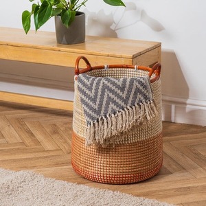 Seagrass Toned Rattan Rimmed <b>Round</b> <b>Basket</b> Handmade Storage <b>Basket</b> Wholesale eco-friendly Made in Viet Nam - Product Image 2