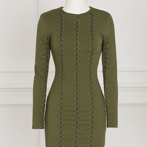 Robe longue moulante en molleton à lacets pour femme, manches longues, coupe régulière, genou, tissu extensible doux, respirant, style streetwear moderne - Product Image 2