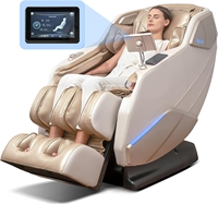 Fauteuil de massage pratique de haute qualité avec inclinaison en apesanteur, commandes vocales, haut-parleurs Bluetooth haut de gamme et trois rouleaux pour les pieds