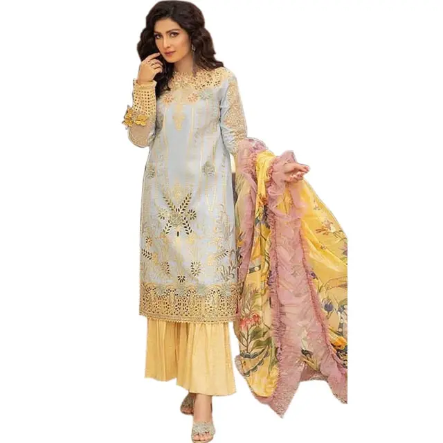En kaliteli 2023 hint ve pakistan tarzı Net nakış çalışmaları ile Salwar Kameez kadınlar için ağır müslüman tarzı elbise