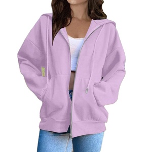 Sweat à capuche zippé et sweat-shirts surdimensionnés pour femmes 100% coton, vestes à capuche décontractées de grande taille et unies - Product Image 3