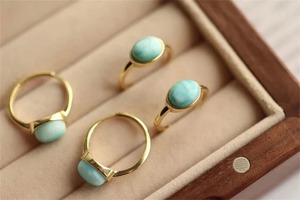 925 Sterling Silver Natural Larimar <b>Ring</b> Gold-Plated Genuine Gemstone Fine Jewelry for Women - Product Image 5
