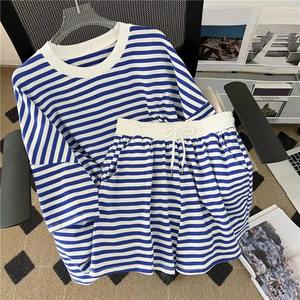 Summer Women T-Shirt Shorts Suit Striped Short Sleeves Round Neck Loose Elastic Waist Ladies Casual Tee Short Pants Suit - Product Image 3