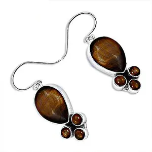 Boucles d'oreilles pendantes en argent sterling 925 avec œil de tigre pour femmes - Bijoux fantaisie en pierres précieuses - Product Image 3