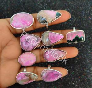 Bagues en laiton plaqué argent et calcite cobalt, faites à la main, style bohème, pour mariage et fiançailles, bijoux écologiques, mode féminine, vente en gros - Product Image 5