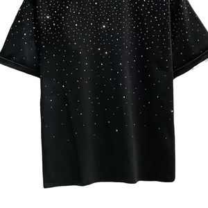 T-shirt pour homme en coton 100% de qualité supérieure, col rond, avec strass, coupe ample, léger. - Product Image 3