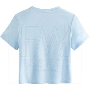 เสื้อยืดครอปแขนสั้นคอกลมผ้าคอตตอนทรงครอปของผู้หญิงสไตล์แบบสั่งตัด - Product Image 6