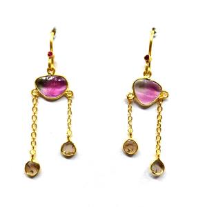 Pendientes de plata de ley 925 hechos a mano con turmalina y rodajas de diamantes, joyería para mujer - Product Image 5