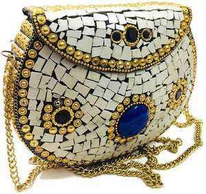 Bolso de mano para mujer, hecho en India, de metal con decoración de mosaico - piedra - más vendido - Product Image 1