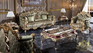 Juego de Sofás Clásico de Lujo Tallado a Mano para Sala de Estar, Juego de Sofás de 8 Plazas Tallado a Mano, Juego de Sofás con Acabado Dorado Antiguo para Sala de Estar, EE. UU. - Product Image 5