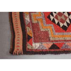 Vintage Rug, 2.8x12.3 ft <b>Runner</b> Turkish Rug, Herki <b>Red</b> Brown Abstract Rug - Product Image 5