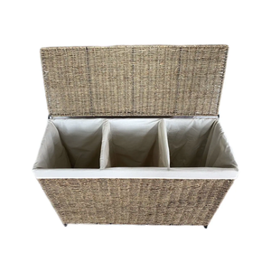 Cesto de Ropa de Mimbre de 3 Secciones con Forro de Seagrass, para Baño o Dormitorio, de Vietnam, Venta al Por Mayor - Product Image 3