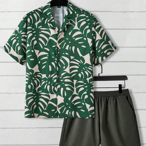 ชุดเสื้อกางเกงขาสั้นสำหรับผู้ชายกางเกงขาสั้นระบายอากาศได้ดีมีสไตล์ชุดเสื้อยืดผ้าฝ้ายออร์แกนิกโอเวอร์ไซส์100% ฤดูร้อน - Product Image 1