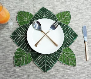 Rounded Placemat Best Handmade <b>Beaded</b> Placemat and Seep Design <b>Light</b> Colored Beads Home Decor Coaster Design Mat - Product Image 3