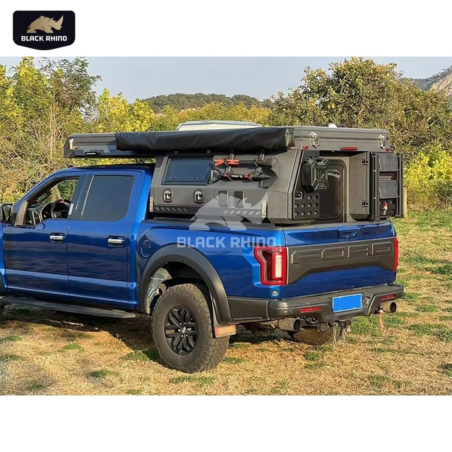 Truck Camper Popup Pop Out Bed With Bathroom and Slide up Short Topper Aluminum Campers
