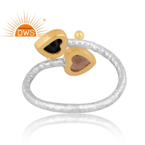 แหวนควอตซ์สโมควอตซ์ธรรมชาติคุณภาพดีที่สุดปรับได้แหวนอัญมณีโอนิกซ์สีดำ - Product Image 4