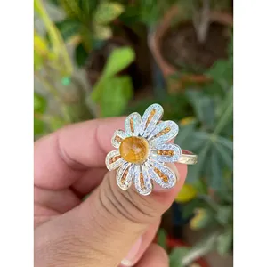 Anillo Floral de Citrino Amarillo, Plata de Ley 925, Anillo de Piedras Preciosas con Flores Hecho a Mano, Proveedor de Joyería al por Mayor - Product Image 3