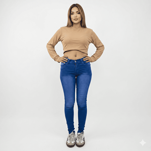 Pantaloni in Denim Skinny Bicolore Blu con Effetto Sbiadito e Vestibilità Comoda con Stretch S102 - Product Image 4