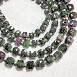 Perles en forme de boîte à facettes zoisite rubis vert 7-8MM pierre précieuse en forme de cube naturel pour la fabrication de bijoux - Product Image 4